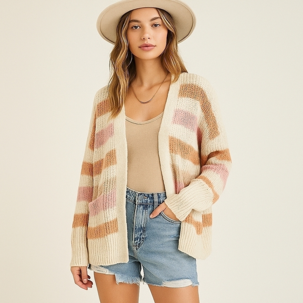 Love Riche Ivory Striped Knit Cardigan | Size S | NWT